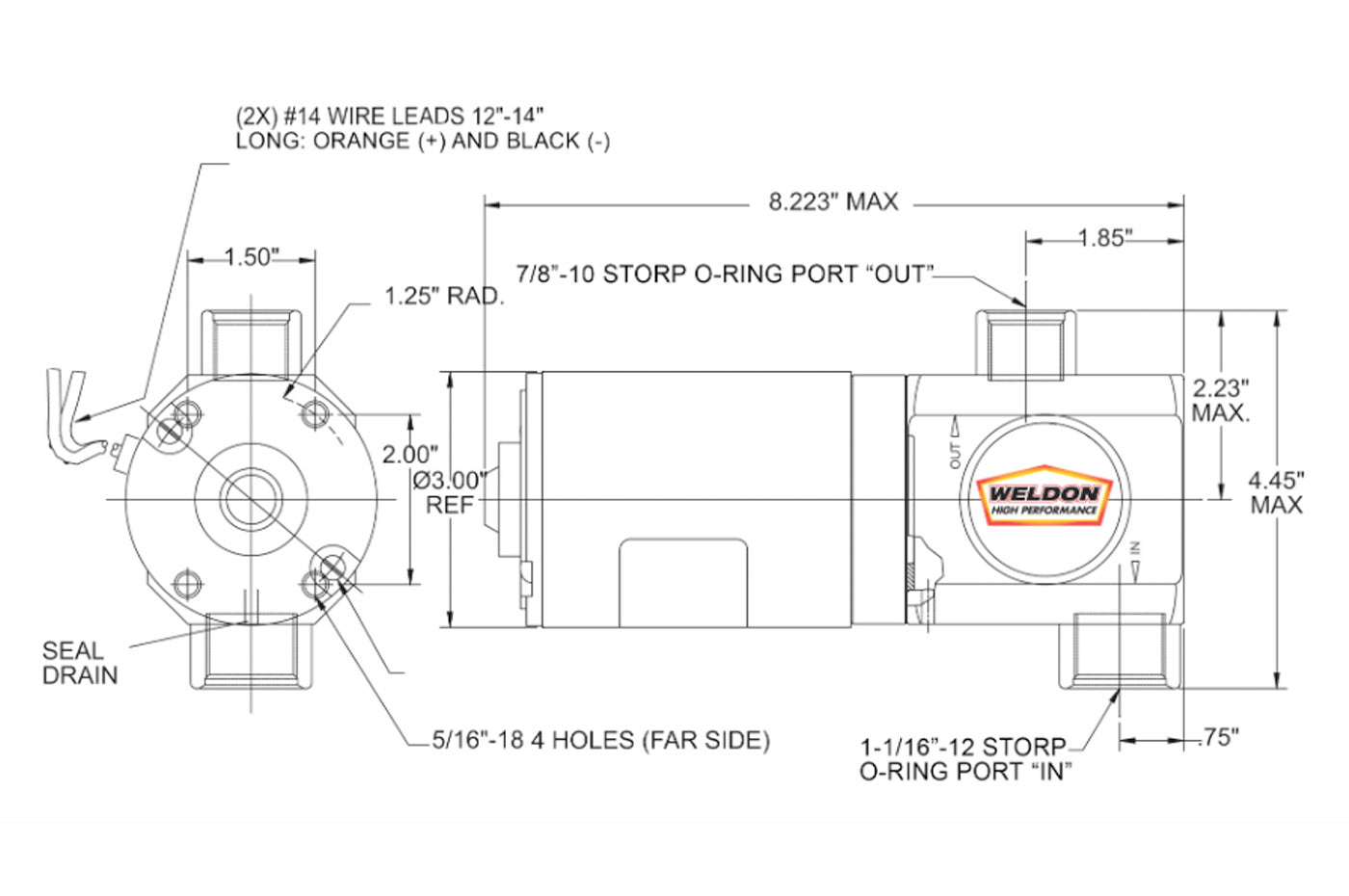 Weldon Electric Racing Fuel Pump -12AN Inlet / -10AN Outlet (2345-A)