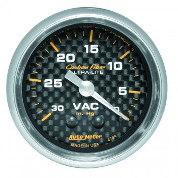 Vacuum: 0-30 inHg - Carbon Fiber Mechanical Gauge (2 1/16")