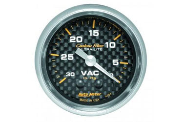 Vacuum: 0-30 inHg - Carbon Fiber Mechanical Gauge (2 5/8")