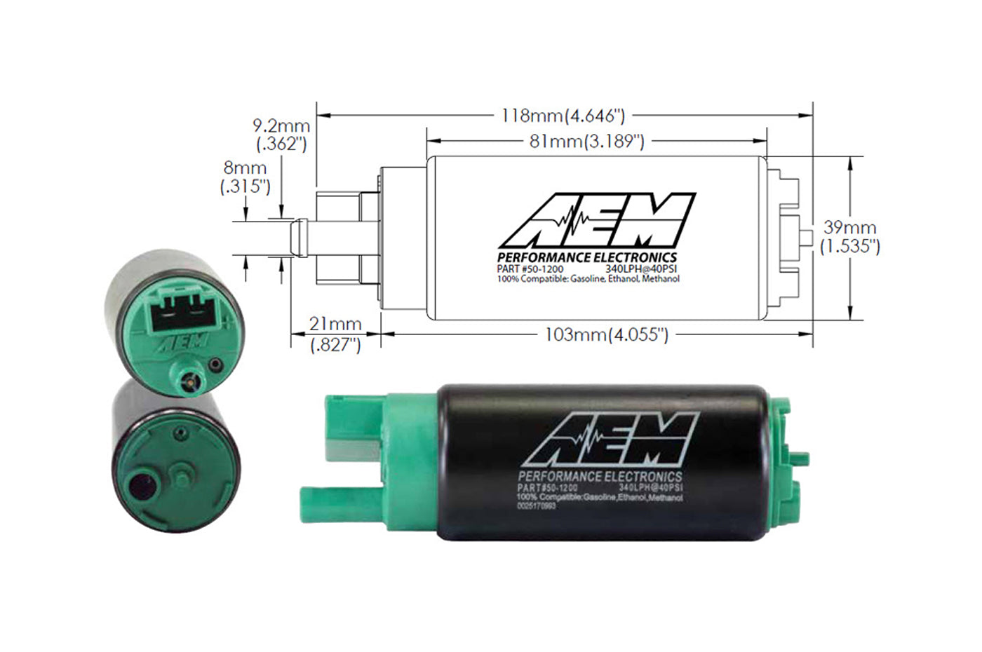 AEM 340lph E85 Fuel Pump for Evo 4-9 / 2G DSM / 1G FWD (50-1200)