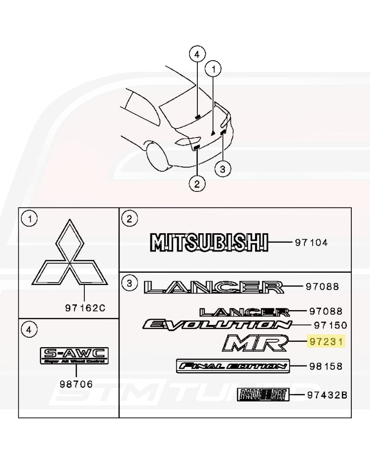 Mitsubishi OEM Red MR Badge for Evo X (7415A162)