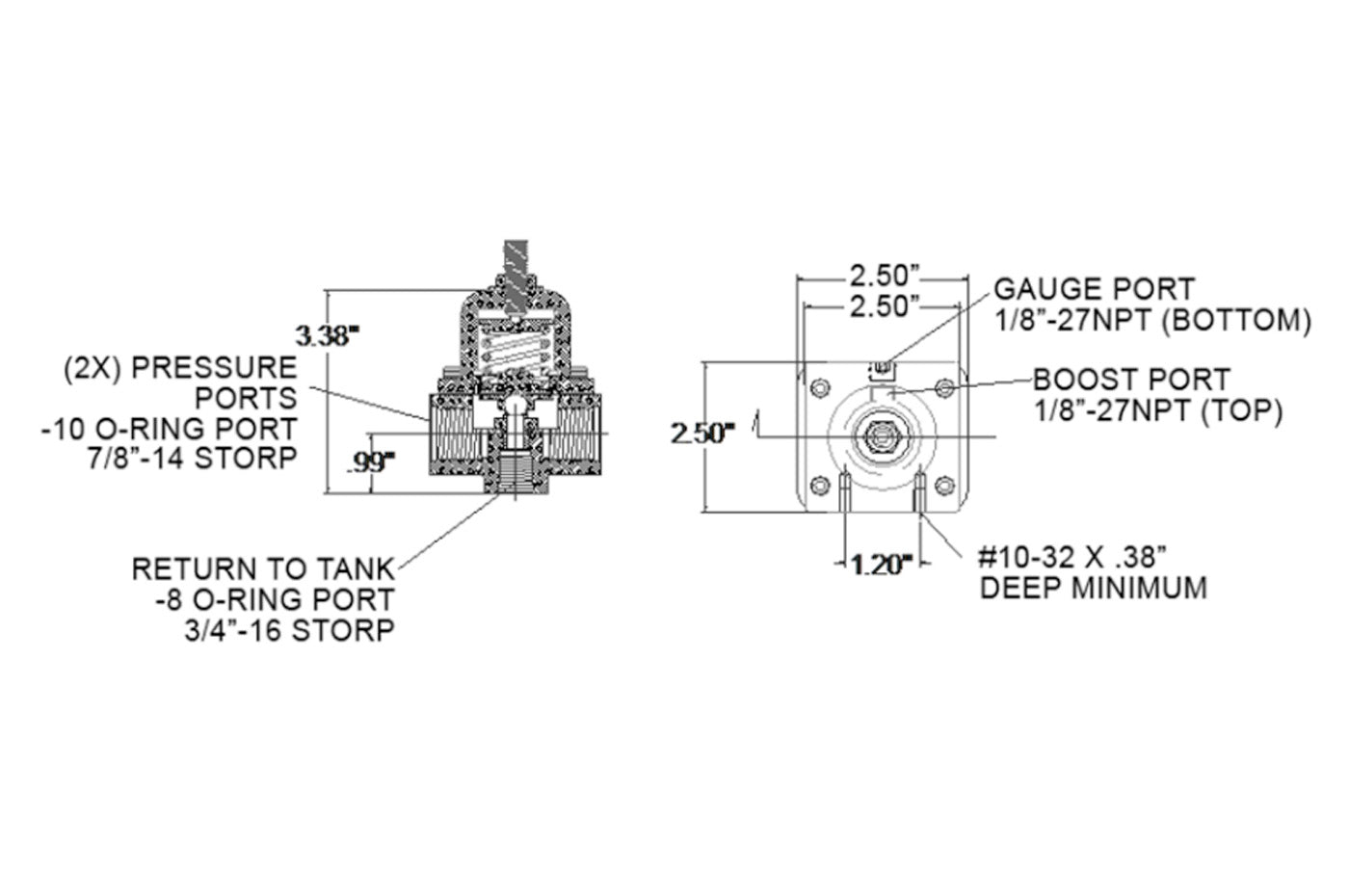 Weldon Racing -10AN/-8AN Bypass FPR with Fluorosilicone Diaphragm