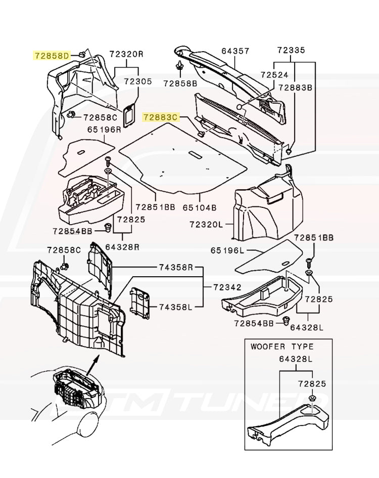 Mitsubishi OEM Trunk Panel Clip for Evo X (MR201972)