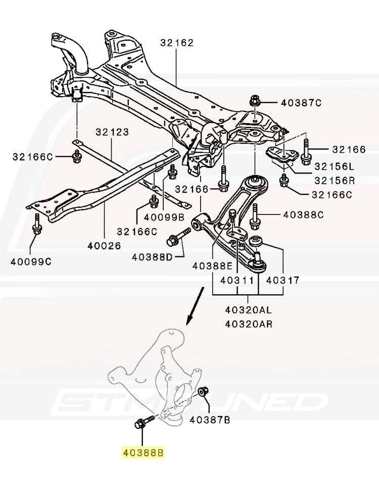 Mitsubishi OEM Front Ball Joint Bolt for Evo 9/X (MU000467)