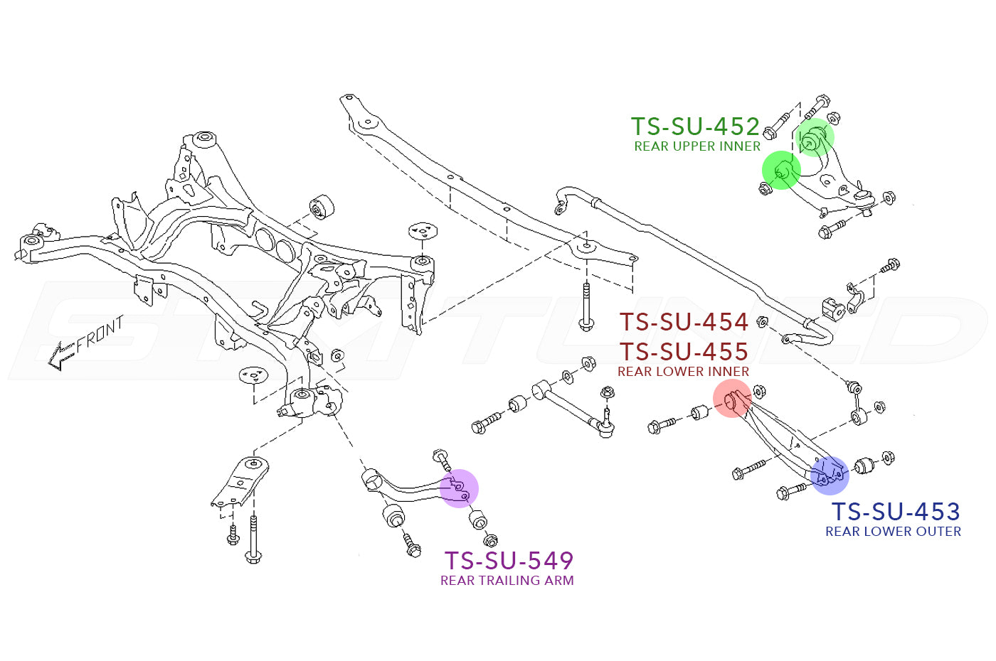 Torque Solution Rear Lower Inner Control Arm Bushings Adjustable for 08+ WRX/STi/BRZ (TS-SU-455)