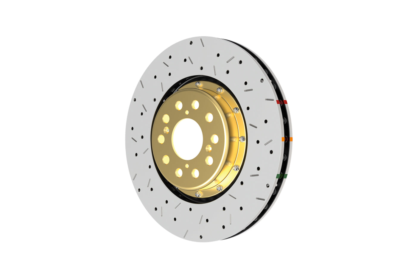 DBA 5000 XS 2-Piece Drilled Slotted Gold Front Rotor for Evo 5-9